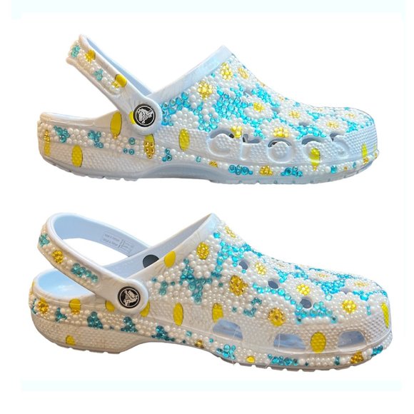 NEW CROCS Custom Bling Baya Seasonal Floral Bedazzled Rhinestones & Pearl Clog - Picture 3 of 12